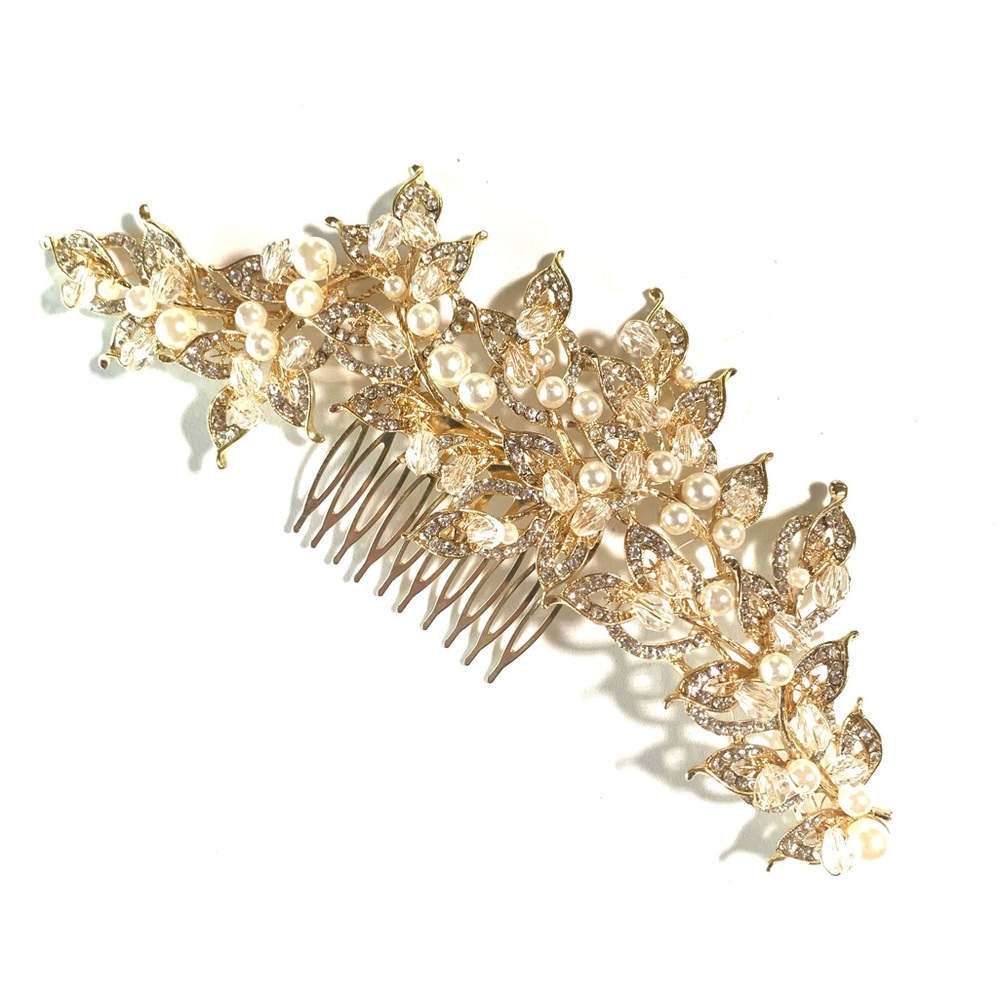 Bridal Hair Jewelry Tadashi Shoji Pearls Rhinestones Beads Metallic Comb NWOT